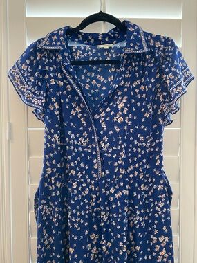 Royal Blue Floral V-Neck Tea Dress